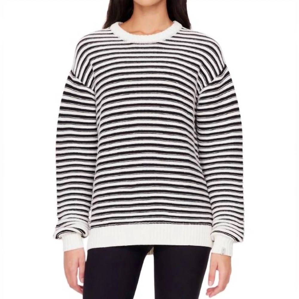 NWT The Upside Sz L Boo Stripe Knit Cotton Sweater Long Sleeves Black & White